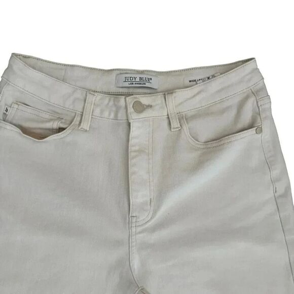 Judy Blue White Wide Leg Crop High Waisted Y2K Minimalist Denim SZ 7/28 #1942 - Picture 2 of 14